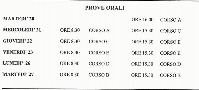 calendario prove esami orali