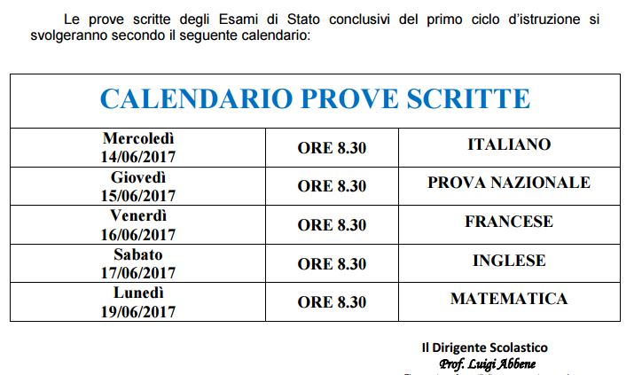 calendario prove esami scritto